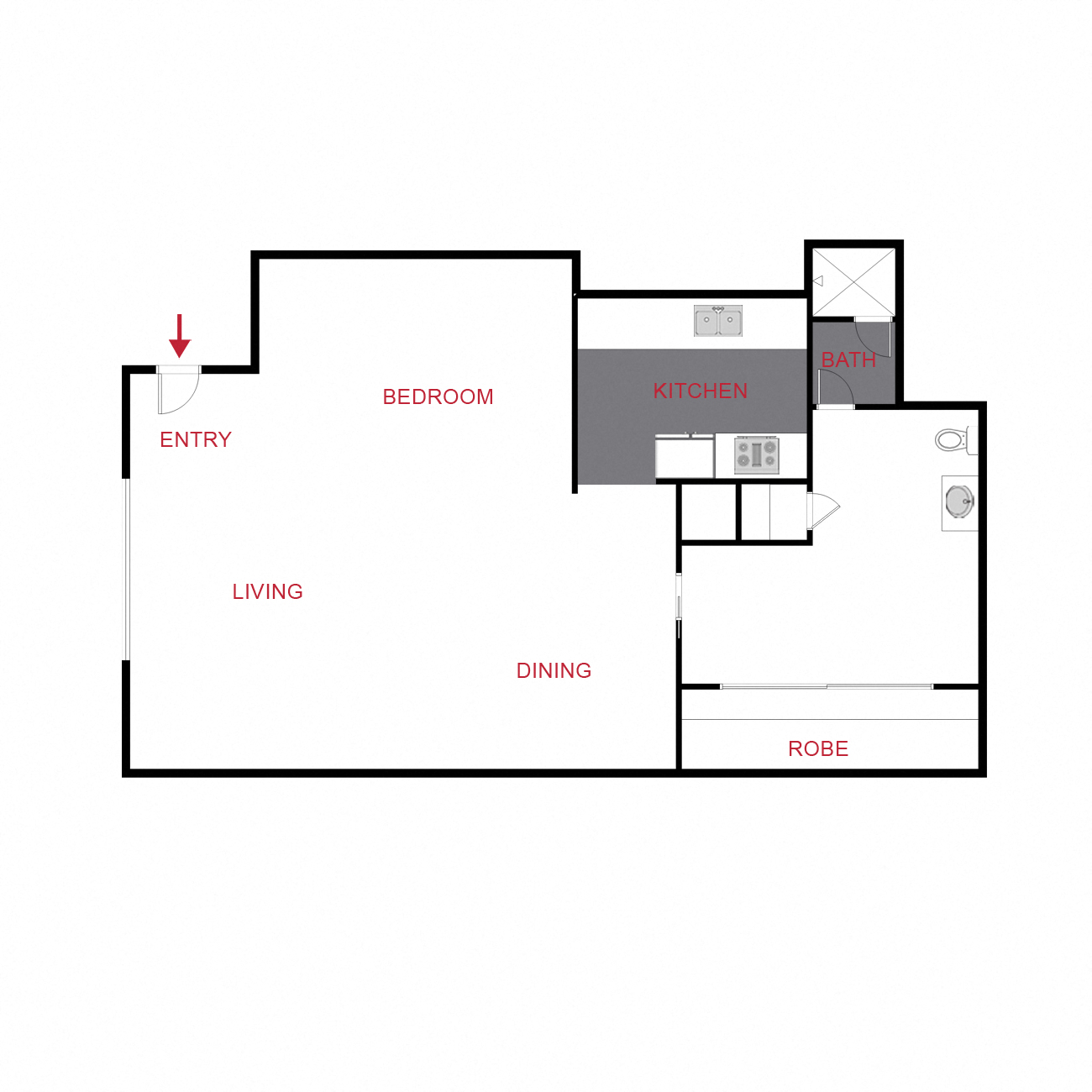 Floor plan for studio, 1 bath, 400 sqft
